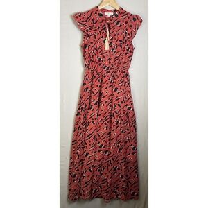 Anthropologie THML Smocked Waist Red Print Tiered Maxi Dress Women Size XS